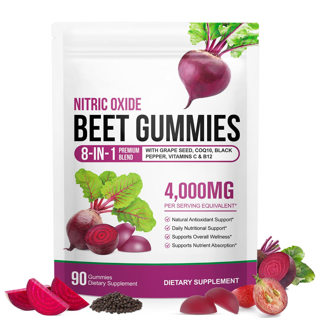 Beetroot Gummies 90 Gummies Beetroot Extract Supplement with COQ10 Vitamin C B12 Grape Seed Extract U547
