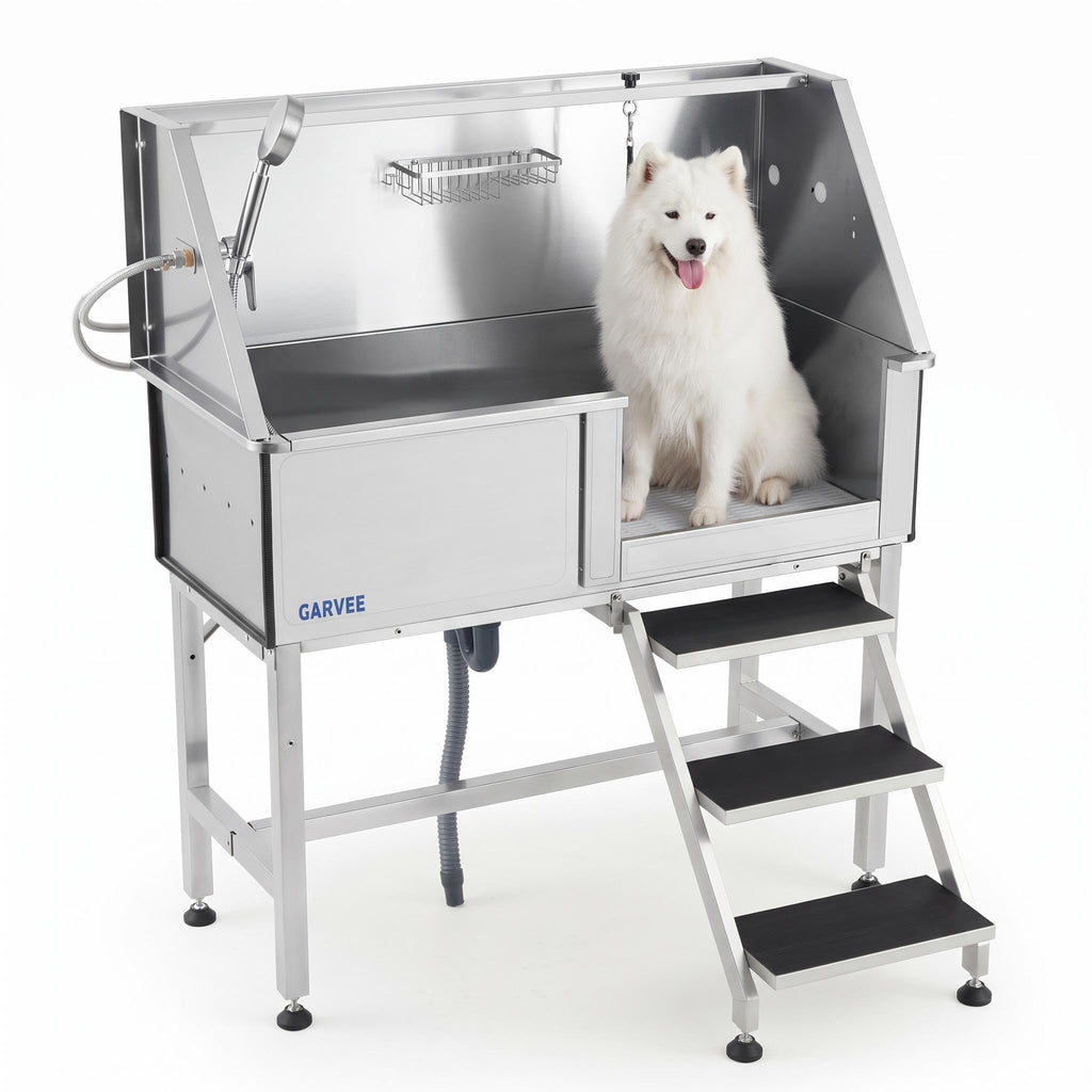 46 Inch Stainless Steel Dog Washing Station with Stair U978711