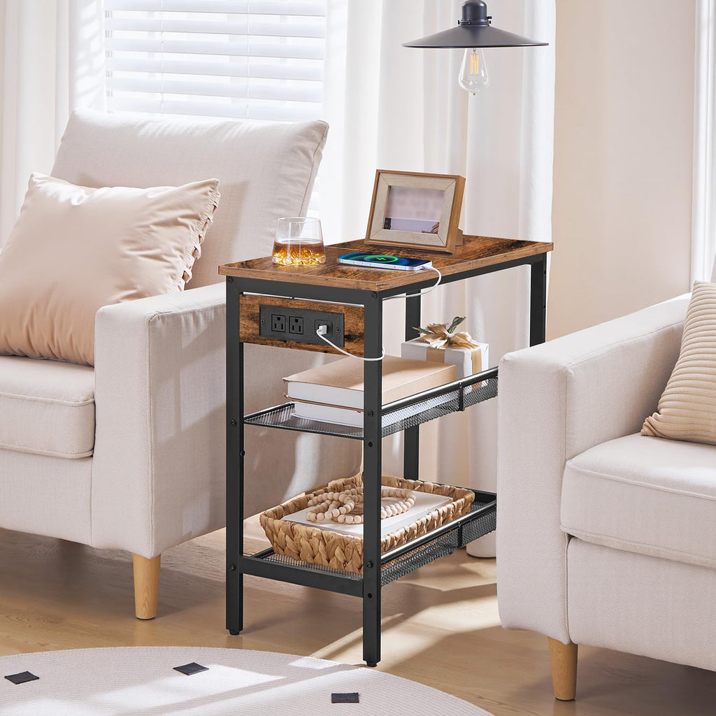 3-Tier Narrow End Table with Charging Station A84109