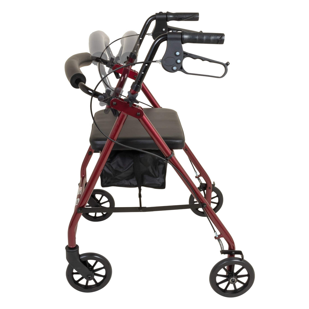 Aluminum Rollator Walker with Seat, 6-inch Wheels, Foldable, Burgundy E6531