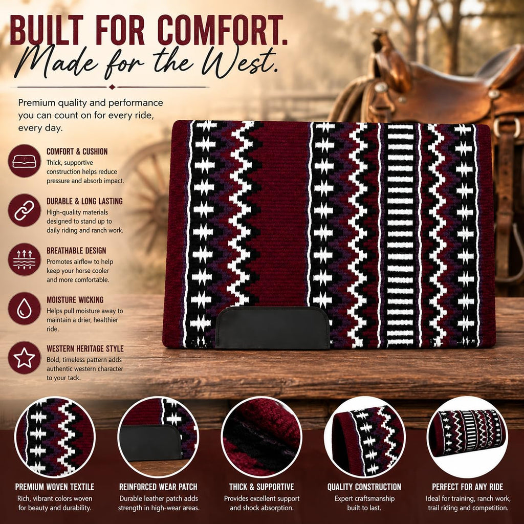 Burgundy Black White Tribal Horse Saddle Pad F885645