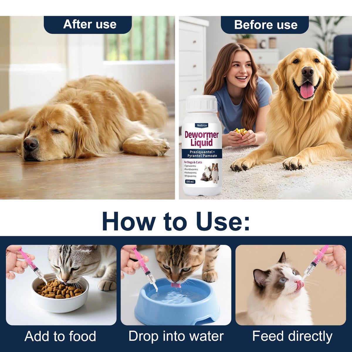 Dewormer Liquid for Dogs & Cats, 100ml W58862