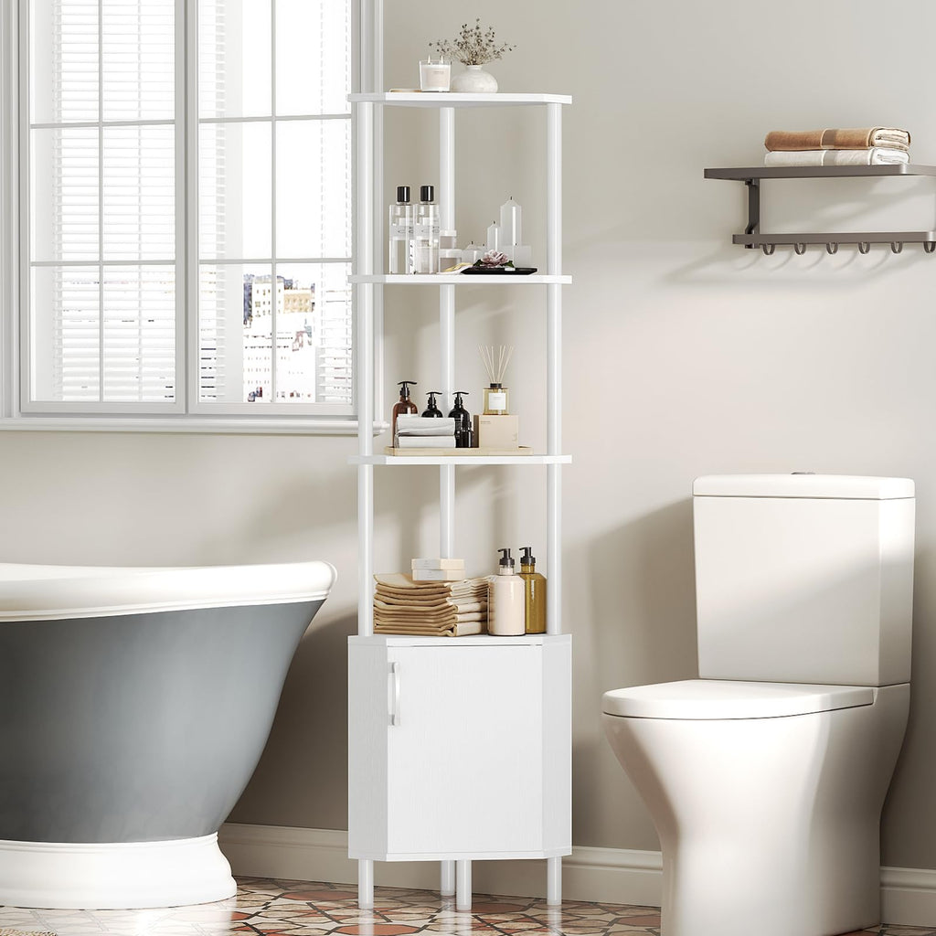 White 5-Tier Corner Cabinet with Doors T415