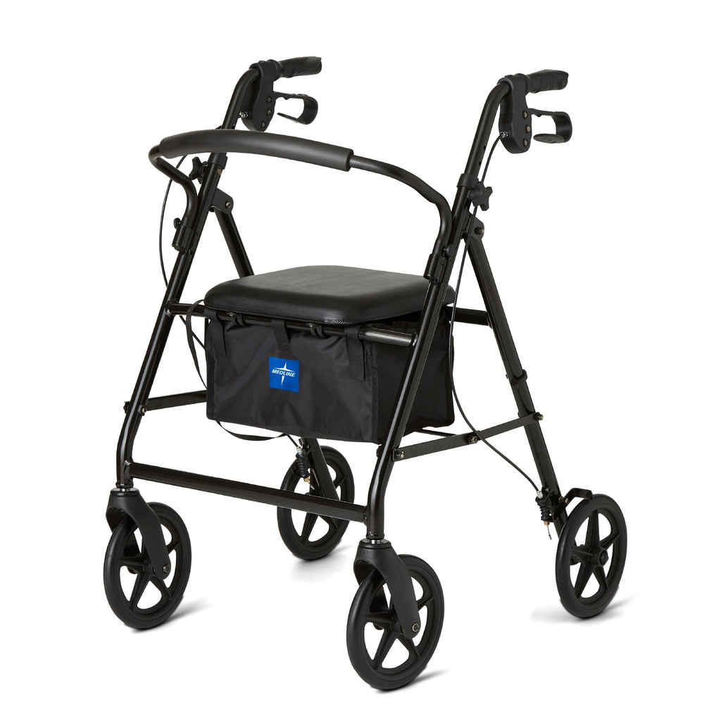 Burgundy Aluminum Rollator Walker with 8” Wheels and Padded Seat P3596