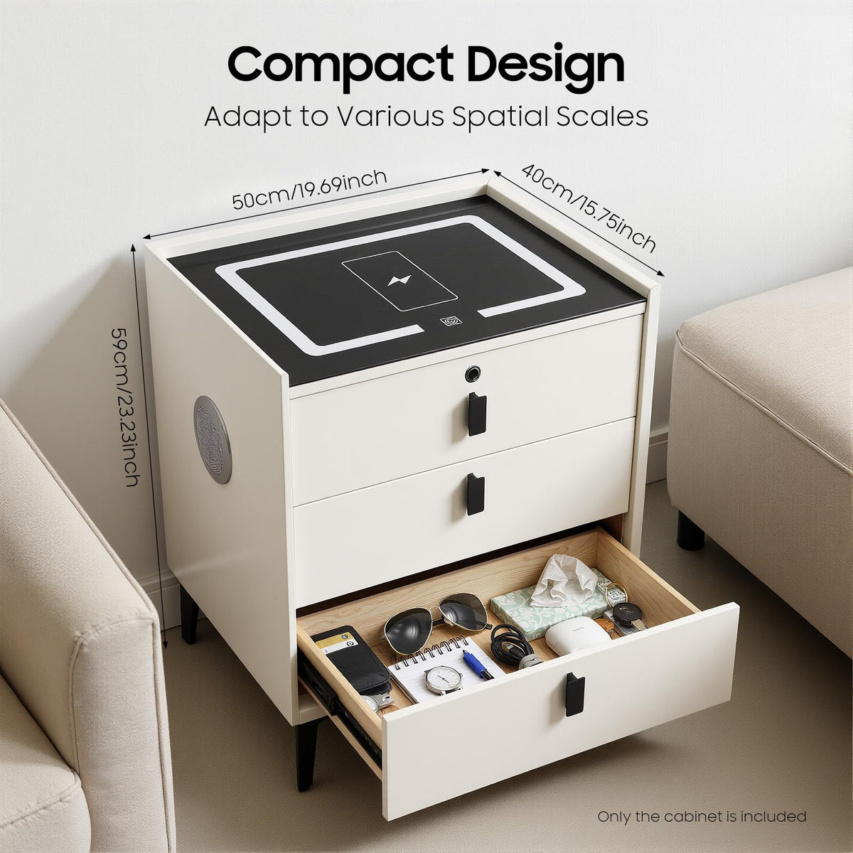 LED Nightstand with Charging Station and Drawers W7773