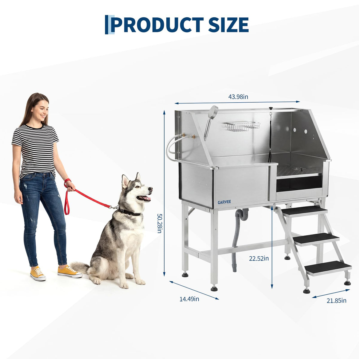 46 Inch Stainless Steel Dog Washing Station with Stair U978711