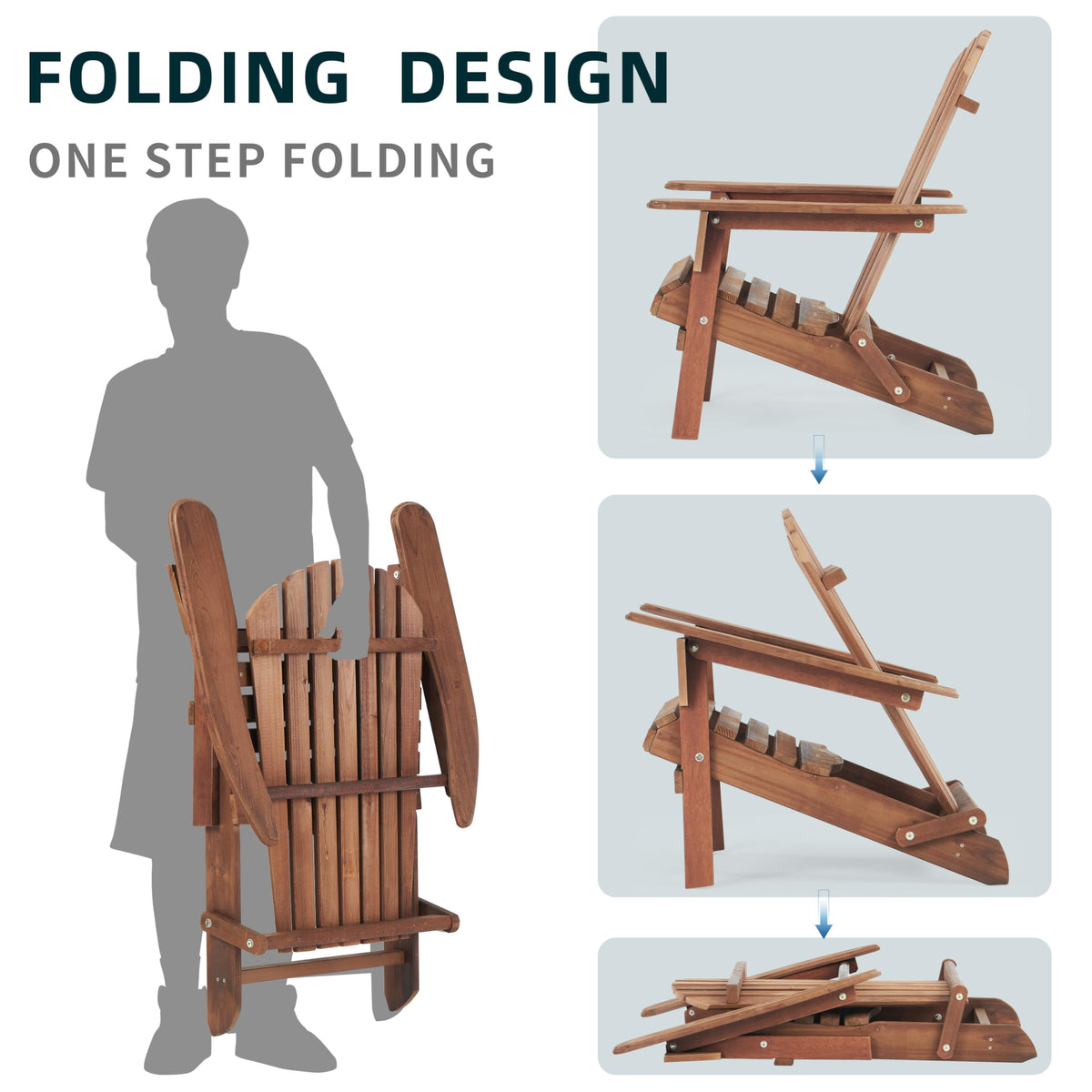 Folding Adirondack Chairs Set of 2 Solid Cedar Wood R221714