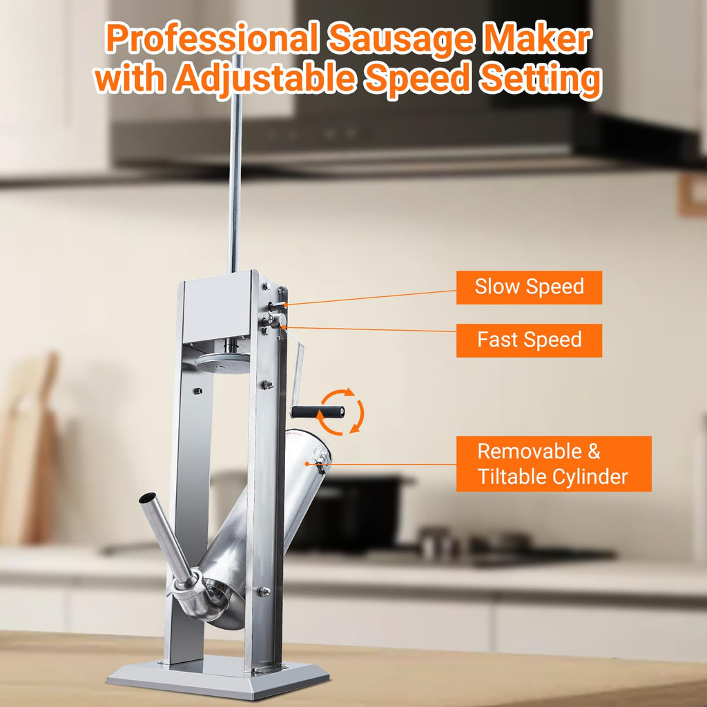 Manual Stainless Steel Sausage Stuffer with 4 Stuffing Tubes S2386