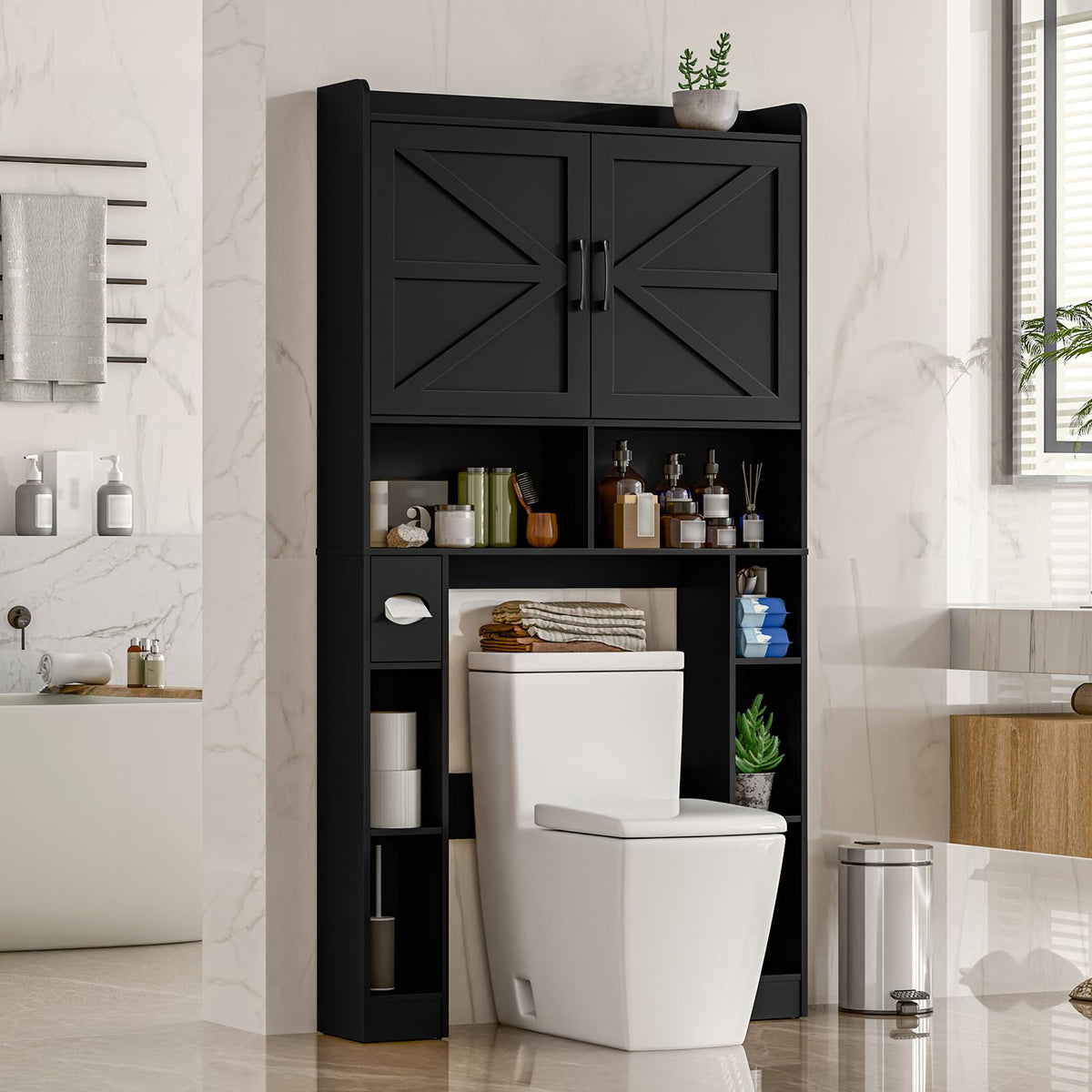 Over The Toilet Storage Cabinet with Barn Doors Q9356