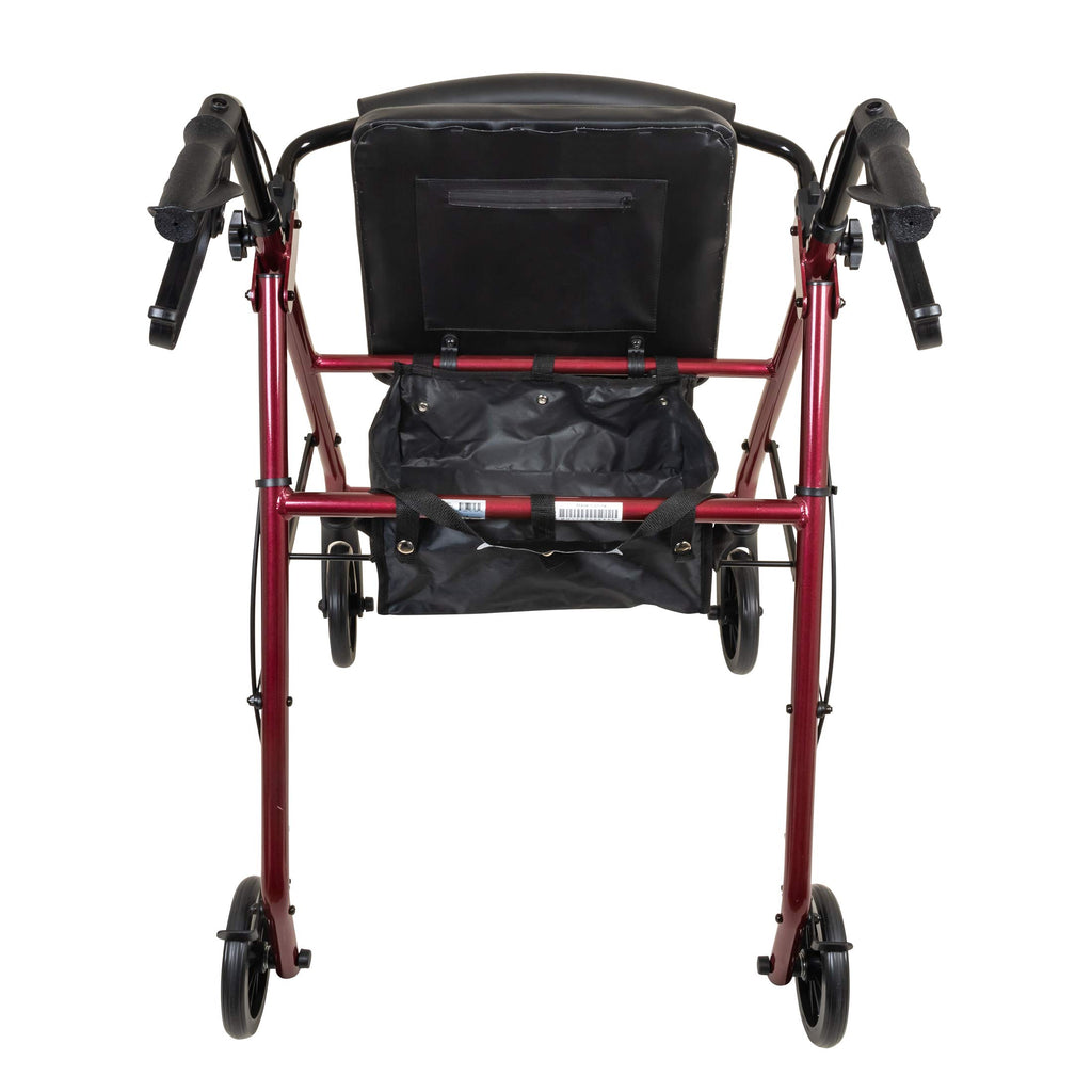 Aluminum Rollator Walker with Seat, 6-inch Wheels, Foldable, Burgundy E6531