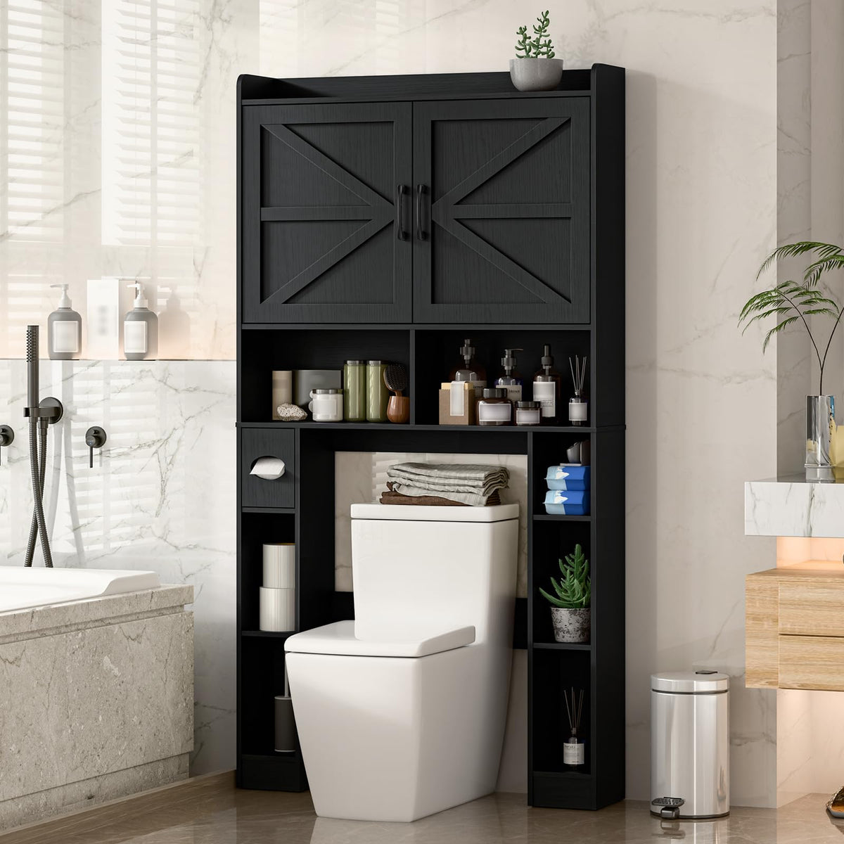 Over The Toilet Storage Cabinet with Barn Doors Q9356