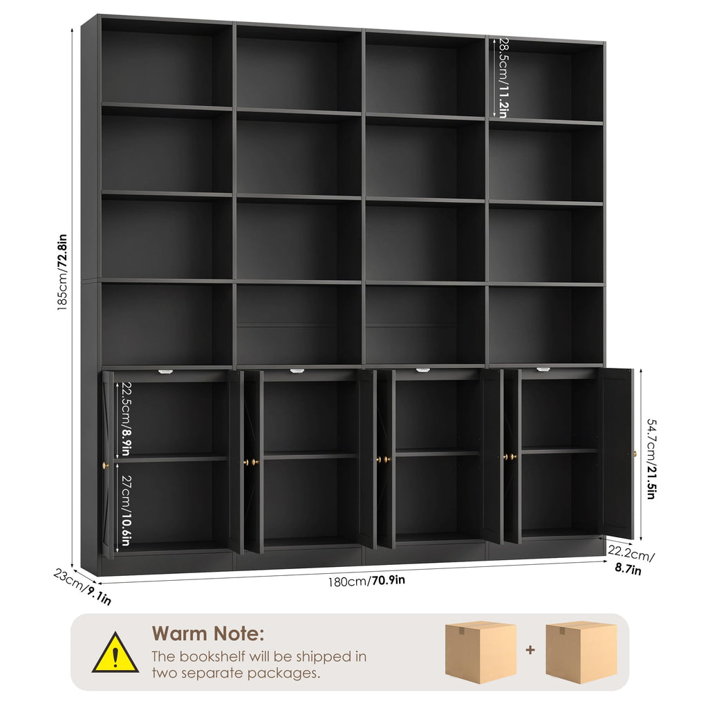 72.8" Black Bookshelf with 8 Doors T298353