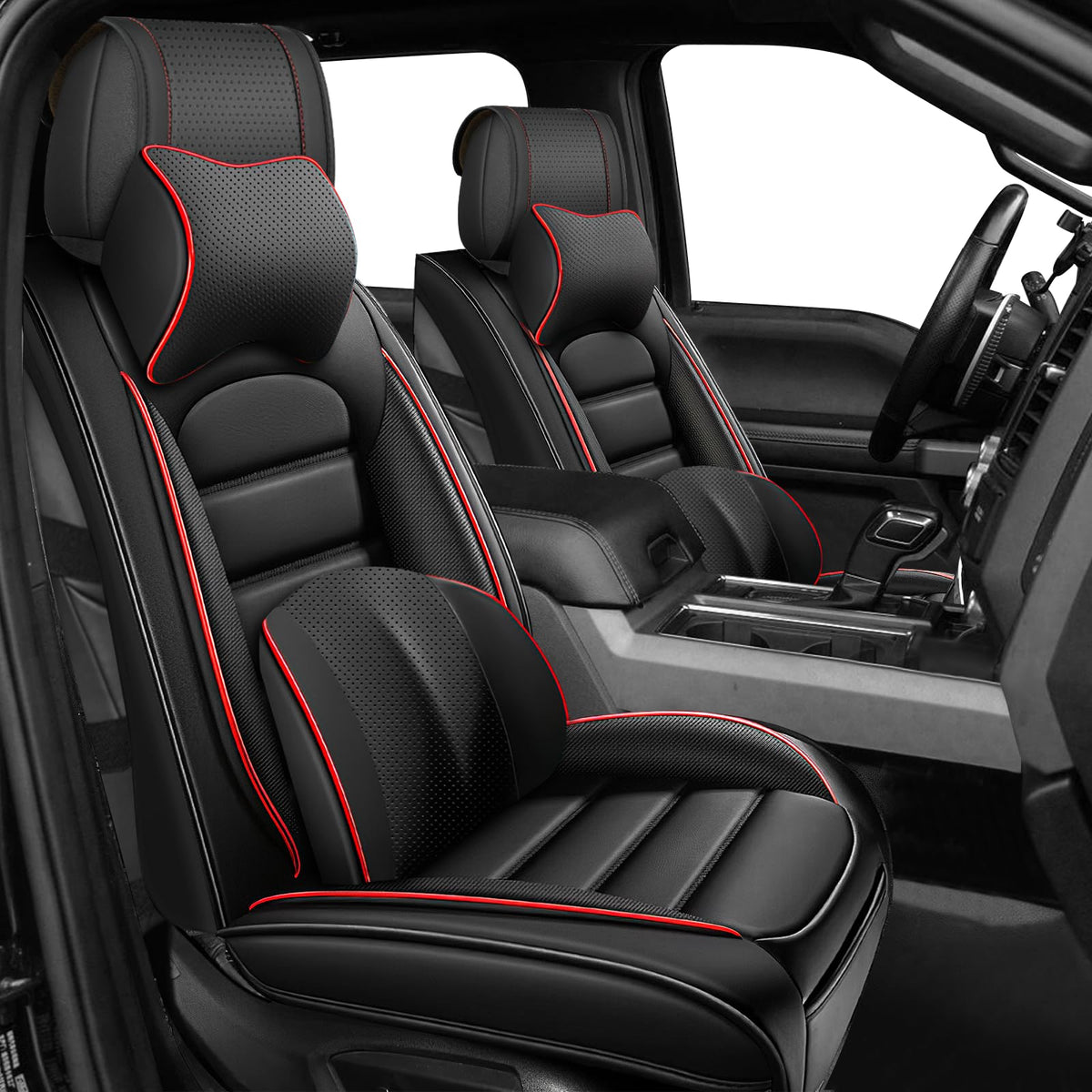 Waterproof Nappa Leather Car Seat Covers 5 Seats Black Red U581
