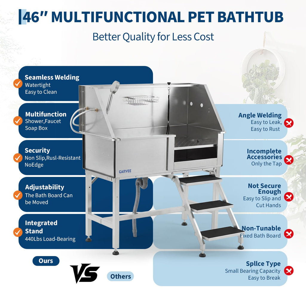 46 Inch Stainless Steel Dog Washing Station with Stair U978711