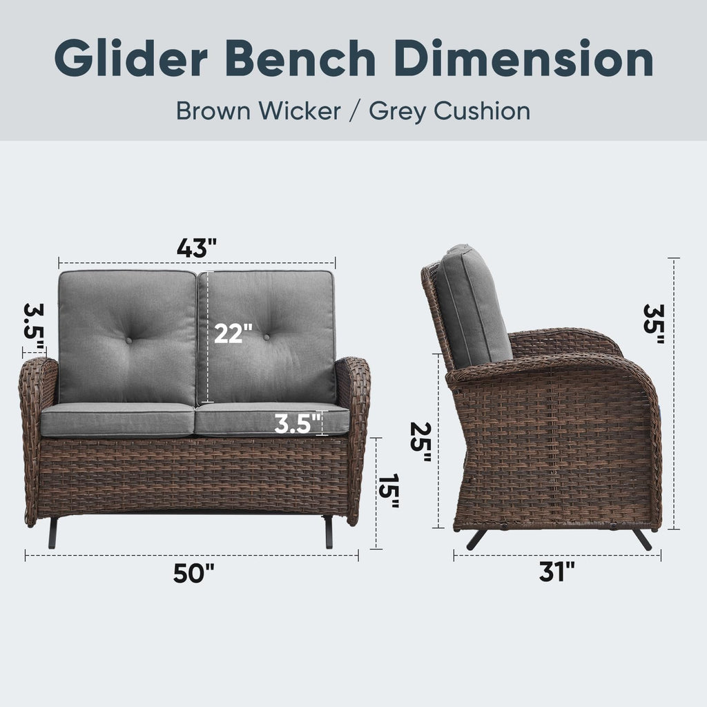 Brown 2 Seater Wicker Outdoor Glider Bench T6868