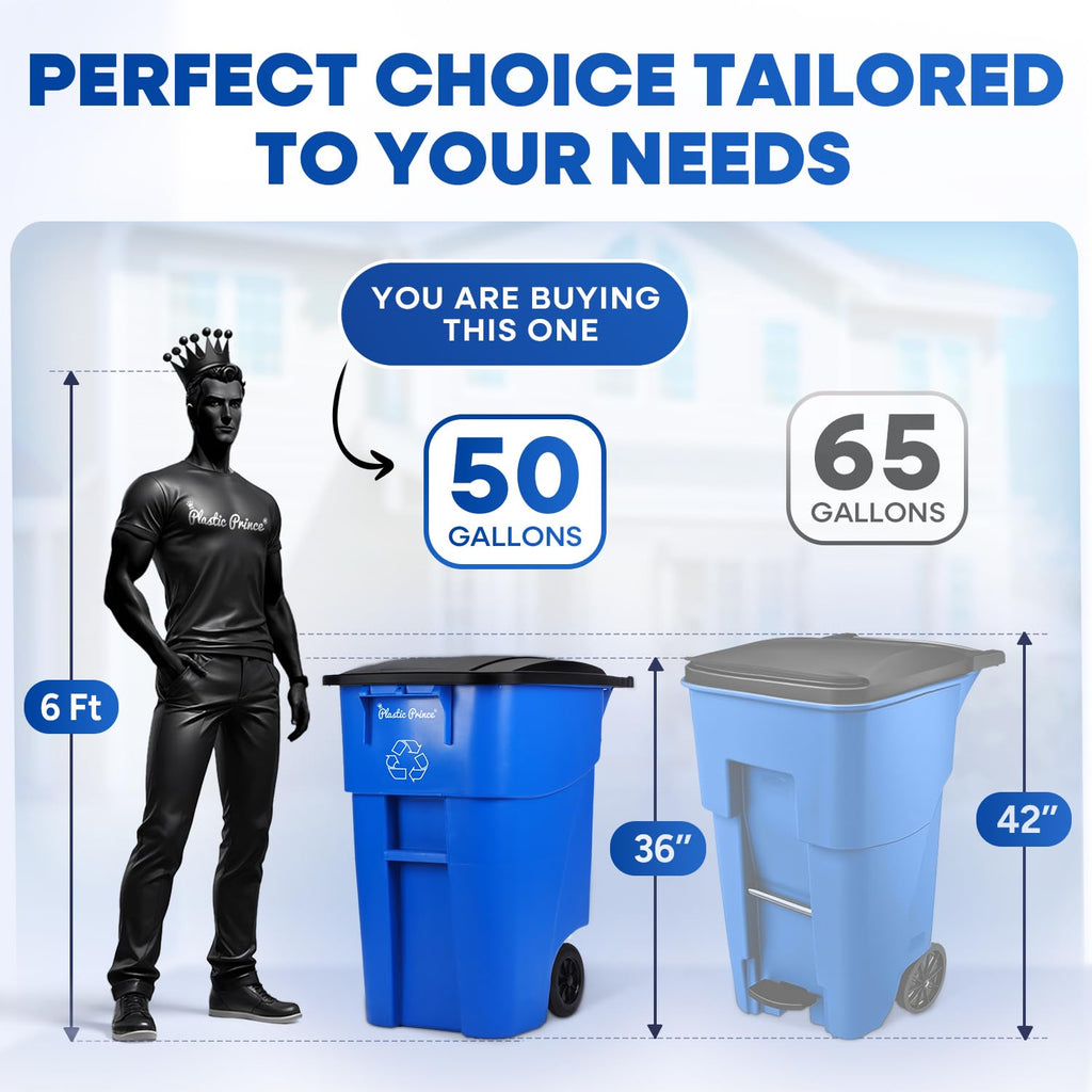 50 Gallon Blue Plastic Trash Can with Lid and Wheels C97492