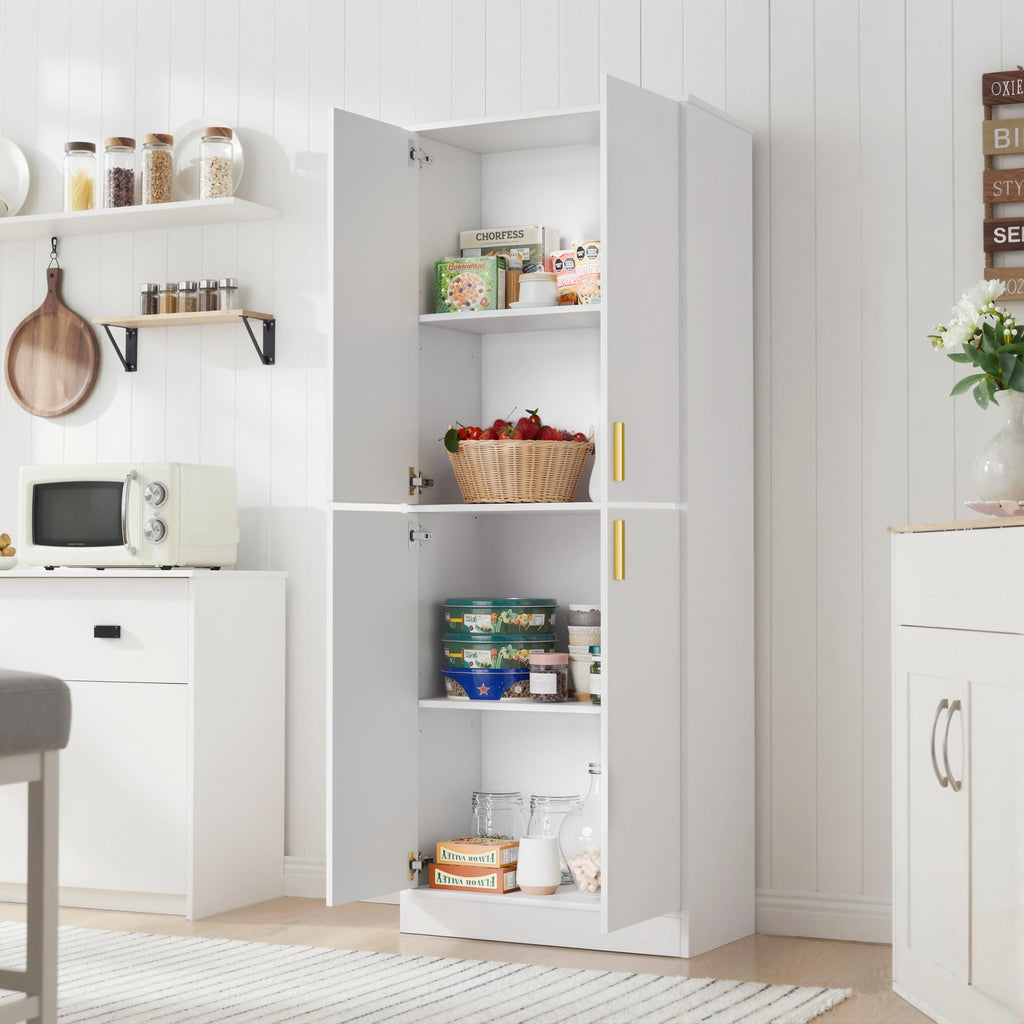 White Wood Storage Cabinet with Doors and Shelves B143