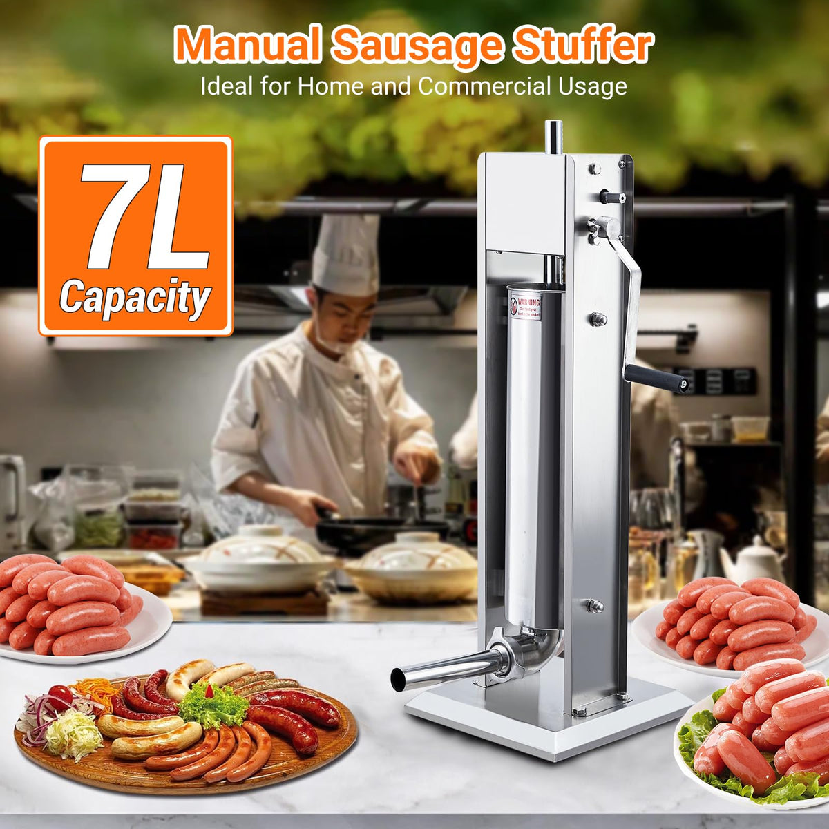 Manual Stainless Steel Sausage Stuffer with 4 Stuffing Tubes S2386