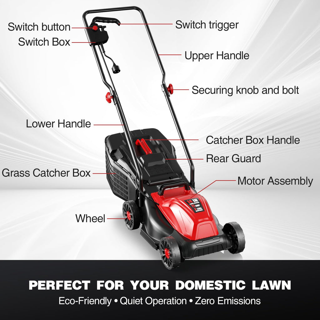 14" Corded Electric Lawn Mower with 3-Position Height Adjustment A34020