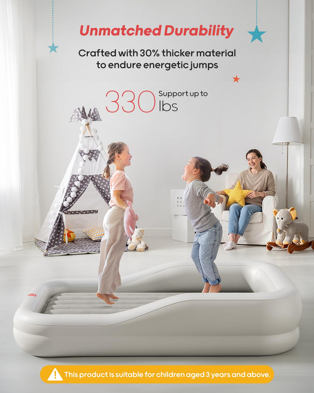 Inflatable Toddler Travel Bed Extra Large Gray O7747