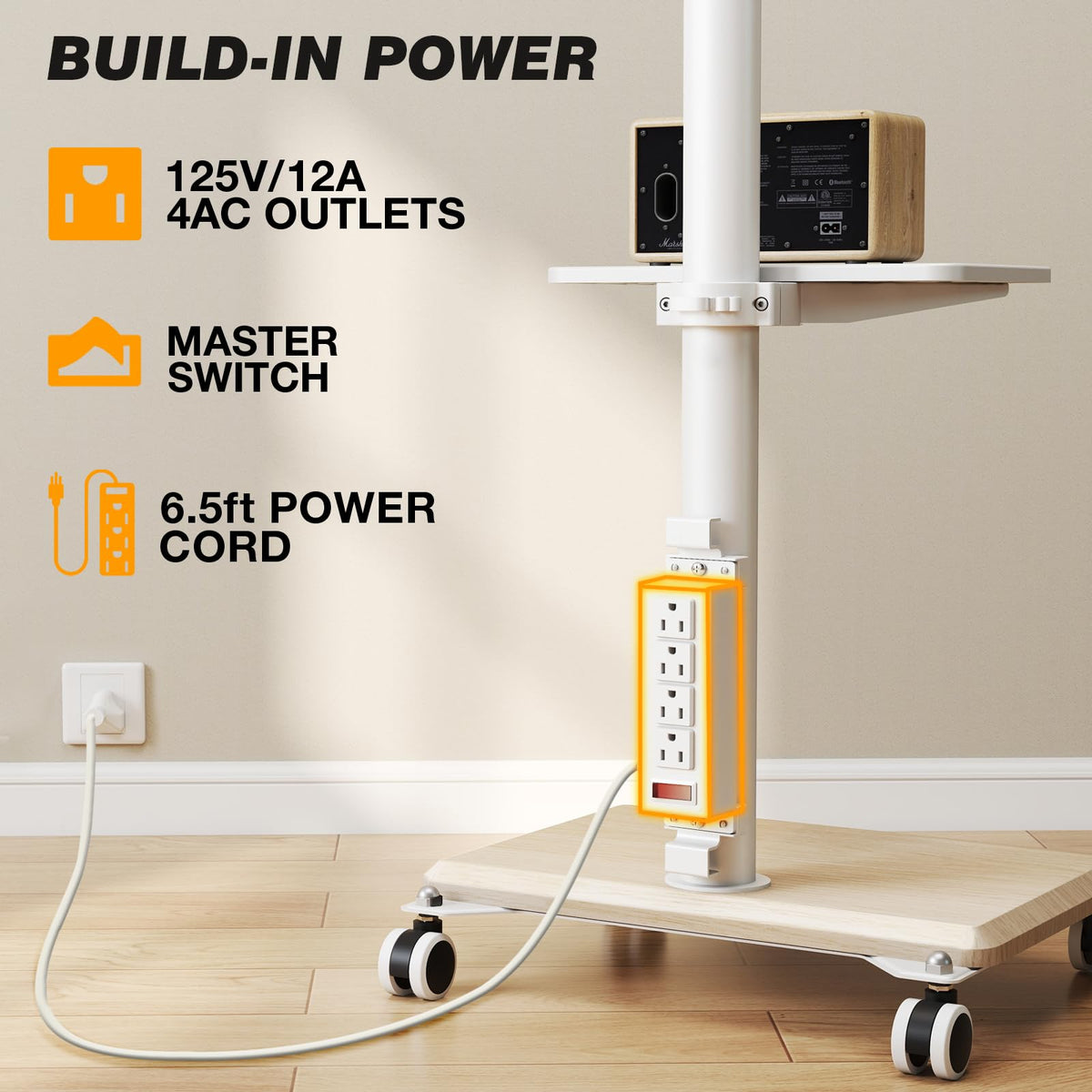 Rolling TV Stand with Power Outlet for 32-60 inch TVs H393