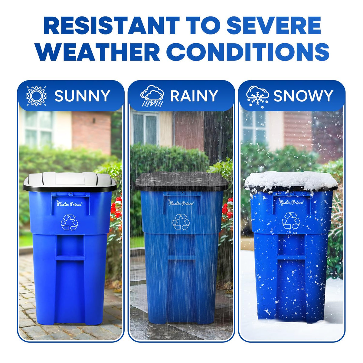 50 Gallon Blue Plastic Trash Can with Lid and Wheels C97492