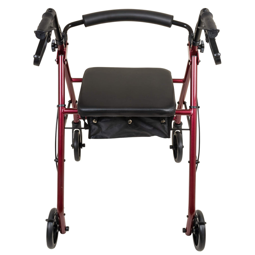 Aluminum Rollator Walker with Seat, 6-inch Wheels, Foldable, Burgundy E6531