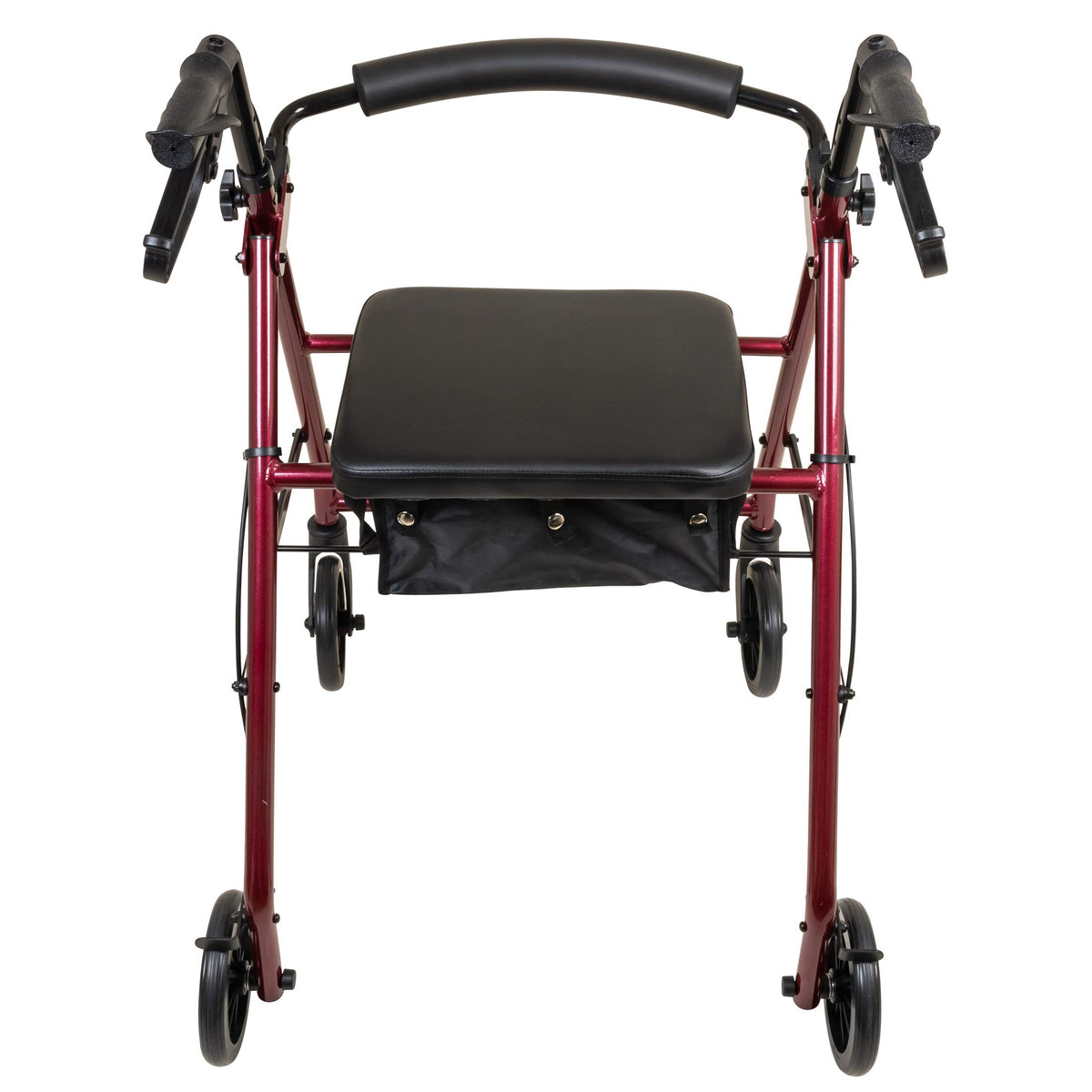 Aluminum Rollator Walker with Seat, 6-inch Wheels, Foldable, Burgundy E6531