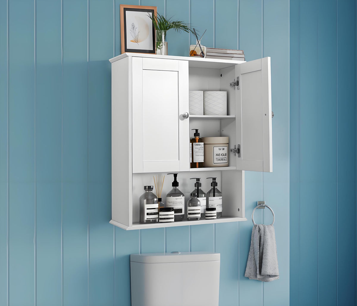 White 20x28 Inch Wall Mounted Bathroom Cabinet with Adjustable Shelf A69829