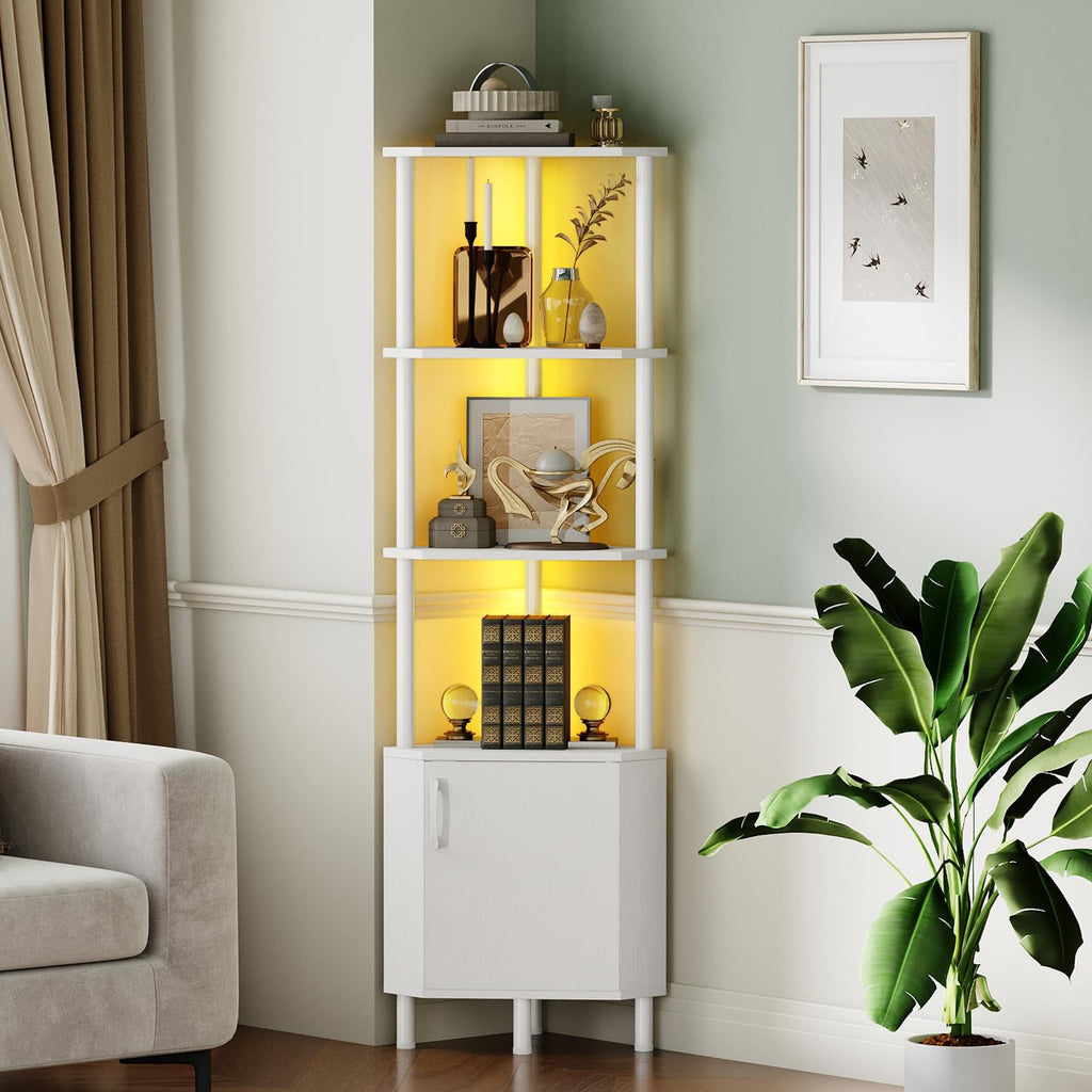 White 5-Tier Corner Cabinet with Doors T415