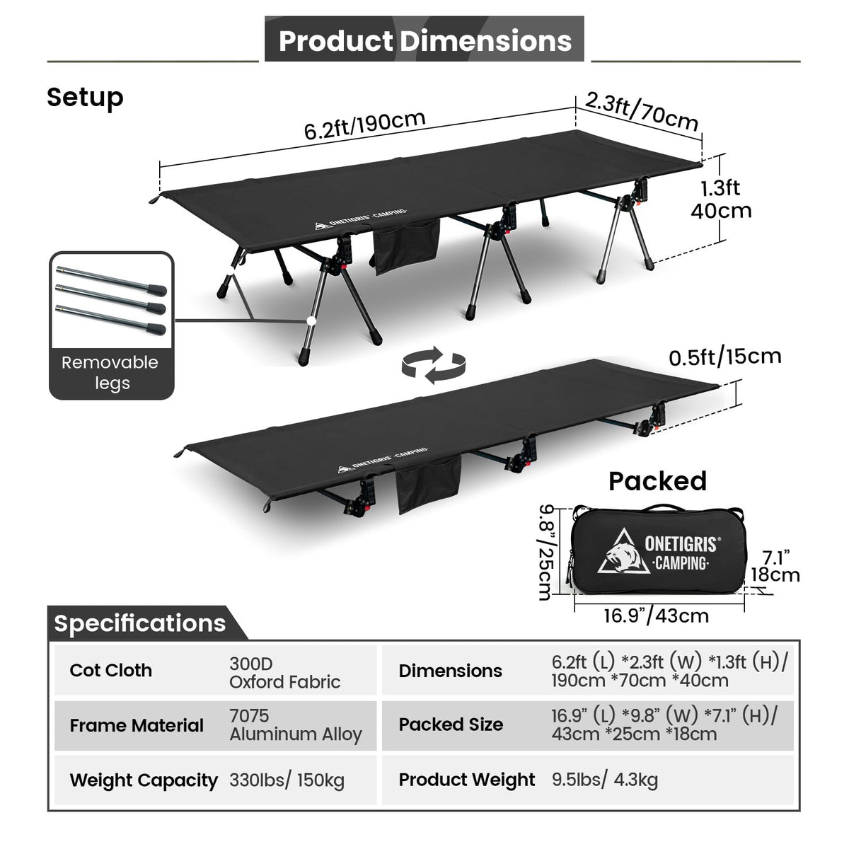Height Adjustable Folding Camping Cot O518394