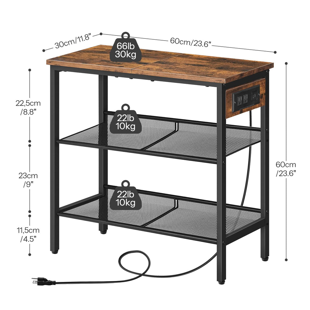 3-Tier Narrow End Table with Charging Station A84109