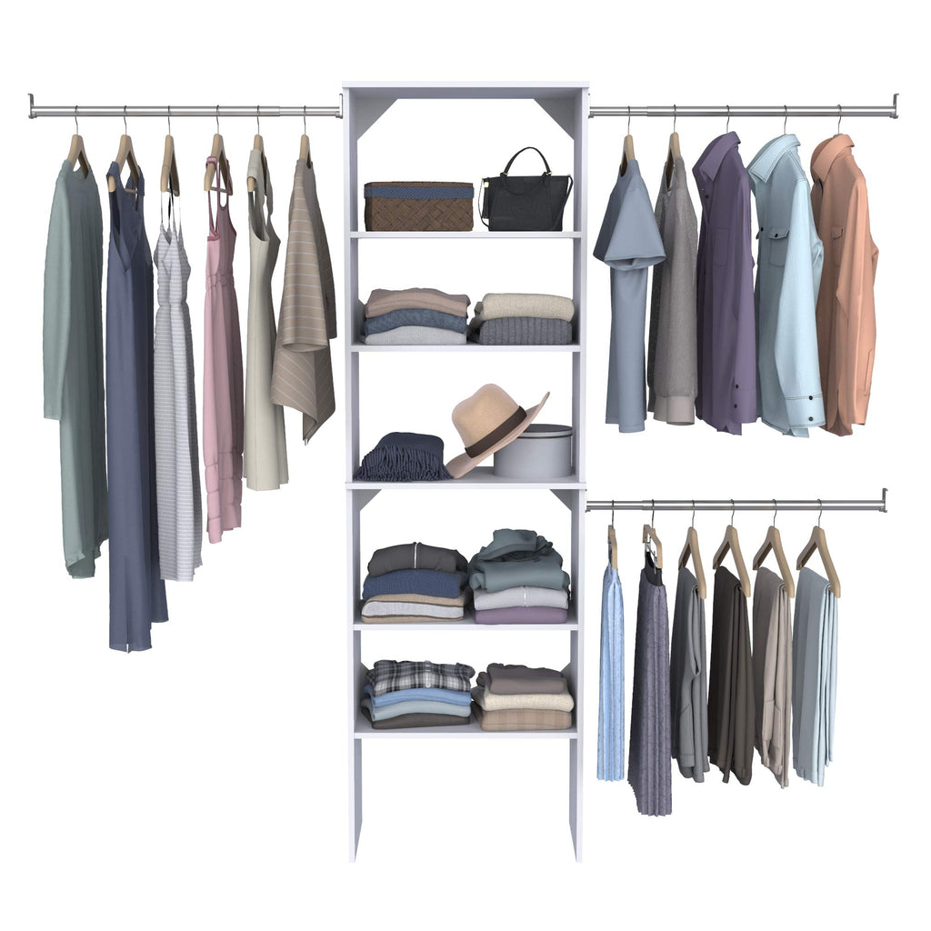 Wood Closet Organizer System with Tower and 3 Hang Rods and Shelving X307