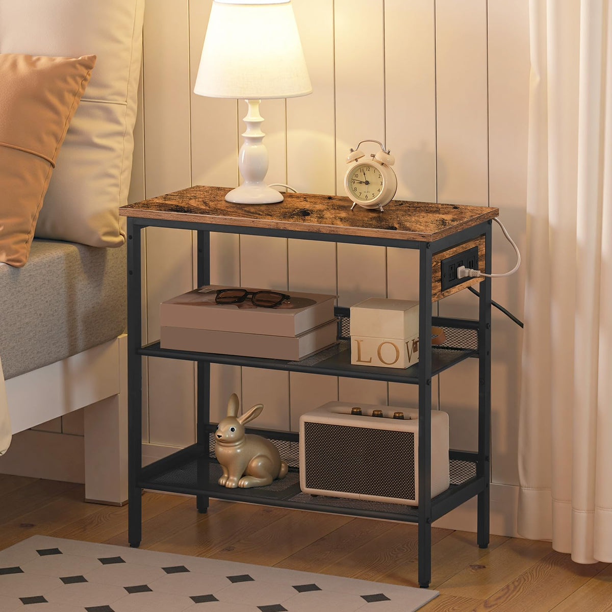 3-Tier Narrow End Table with Charging Station A84109