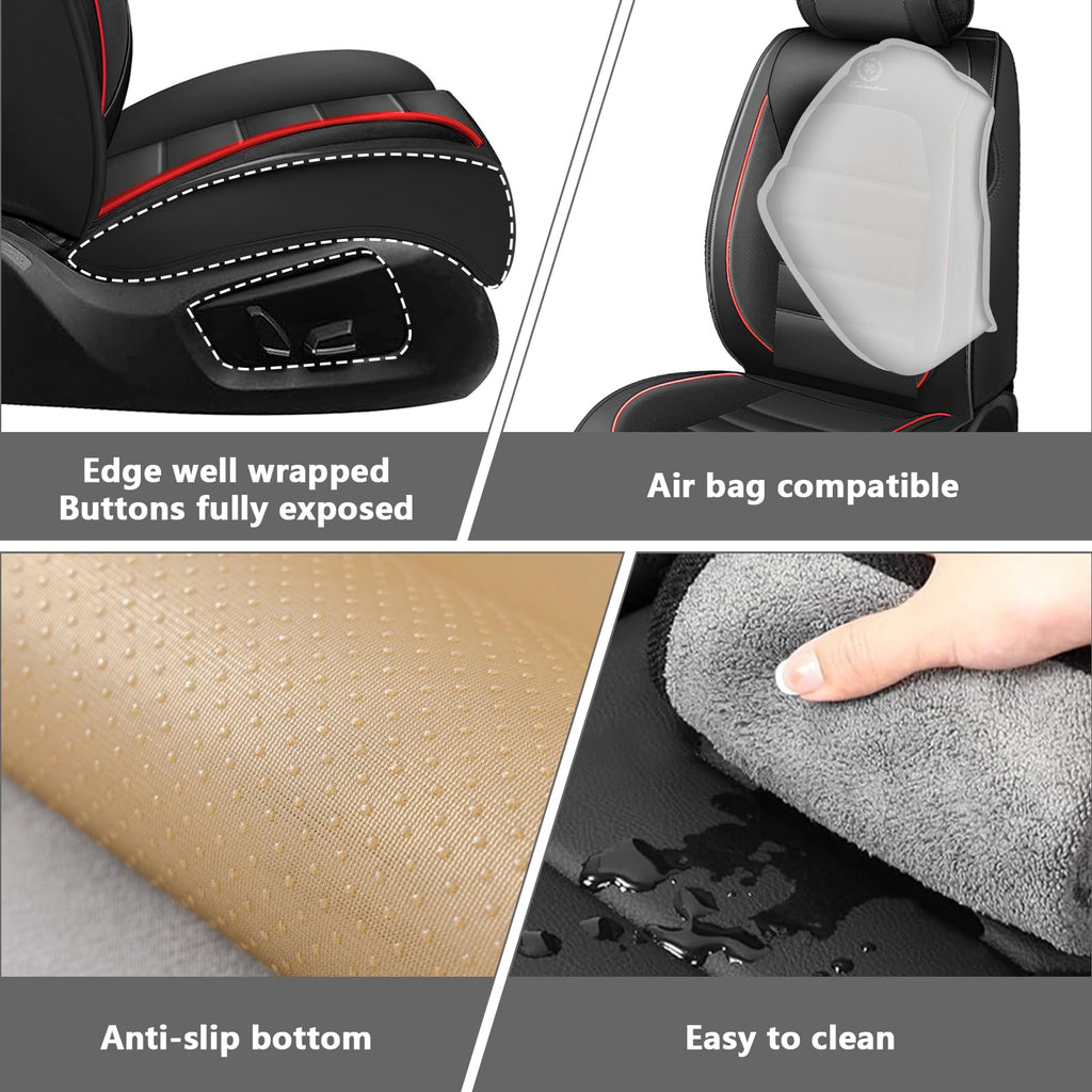 Waterproof Nappa Leather Car Seat Covers 5 Seats Black Red U581