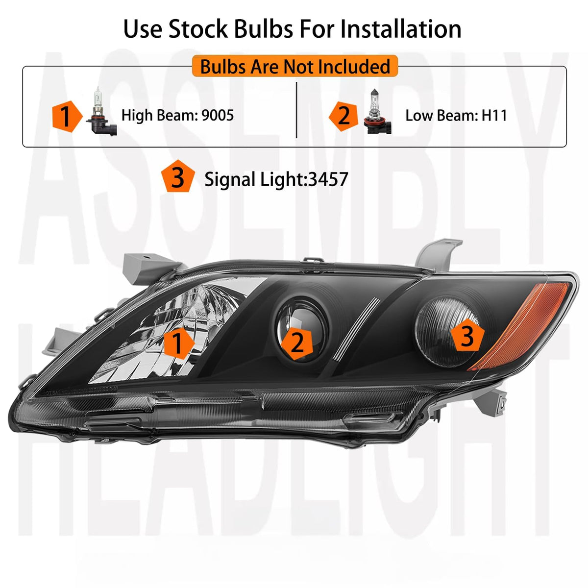 2PCS Black Housing Clear Lens Headlight Assembly Set K222
