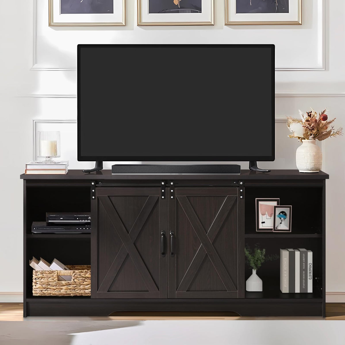 65 Inch TV Stand with Sliding Barn Doors F807817