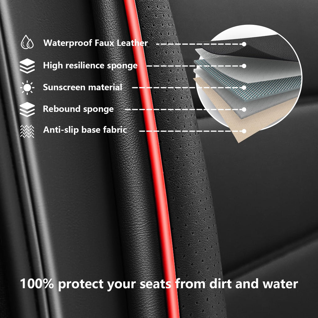 Waterproof Nappa Leather Car Seat Covers 5 Seats Black Red U581