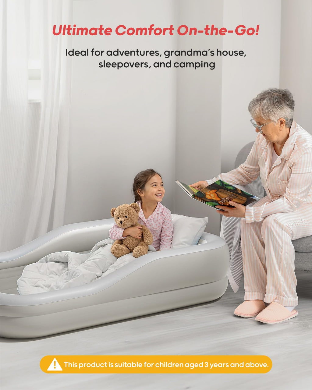 Inflatable Toddler Travel Bed Extra Large Gray O7747