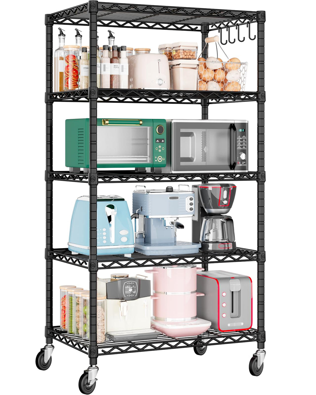 Wire Storage Rack with Wheels Metal Shelving Y905