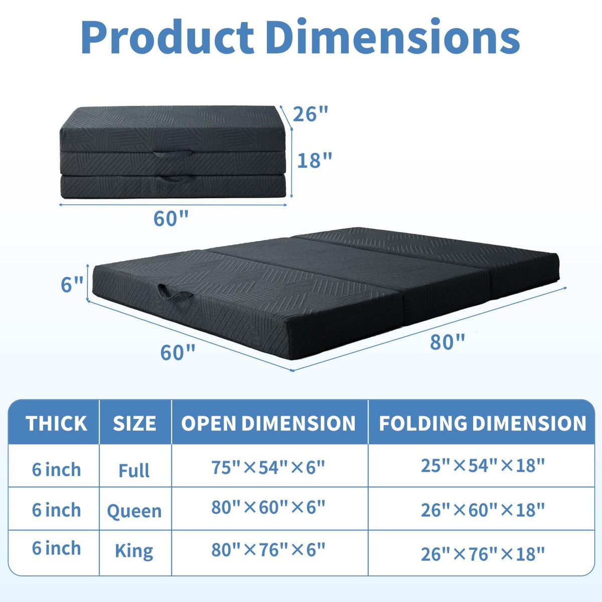 6 Inch Foldable Memory Foam Mattress Queen Size K63883