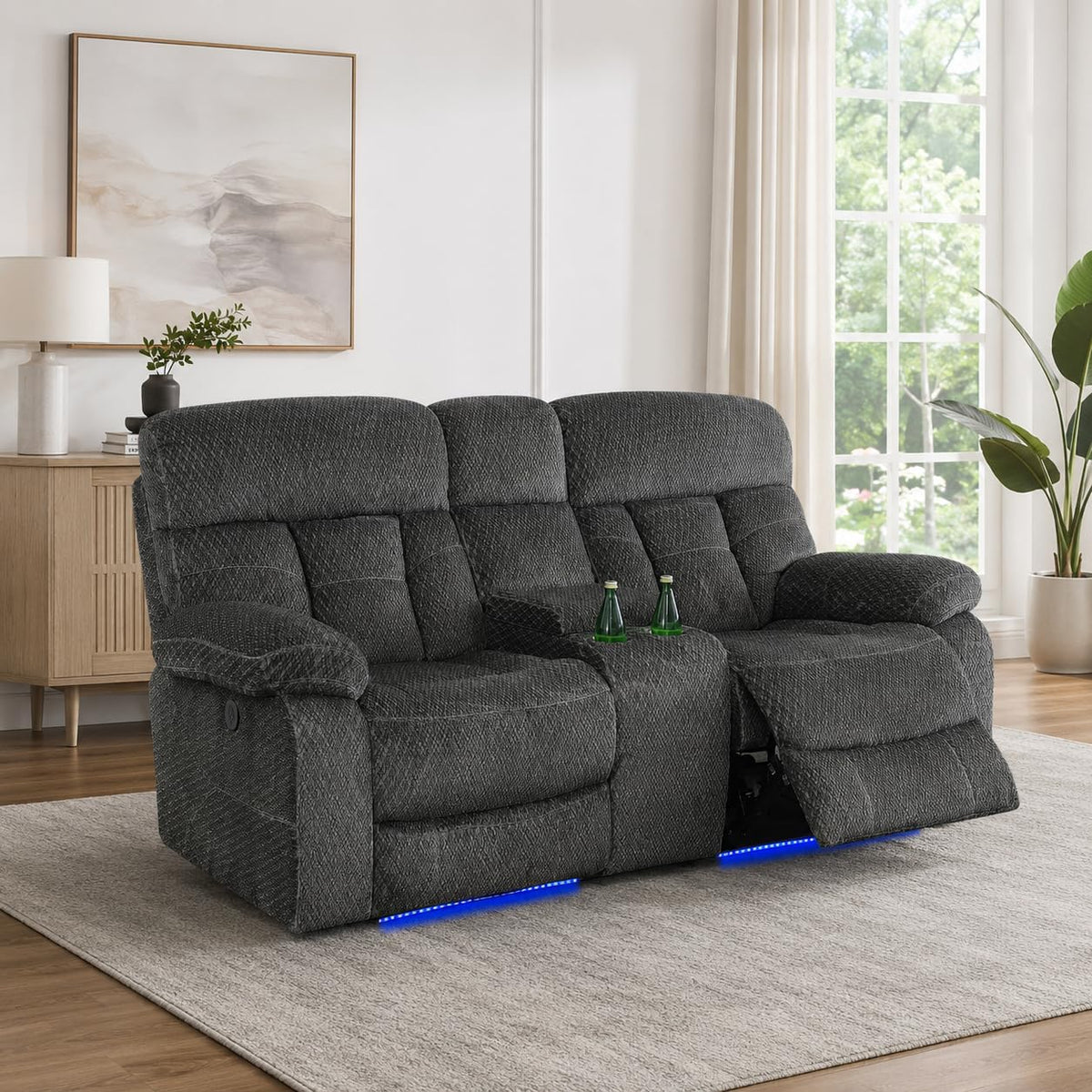 Gray Wool 3 Piece Power Reclining Sofa Set with USB Ports and LED Lights V472200