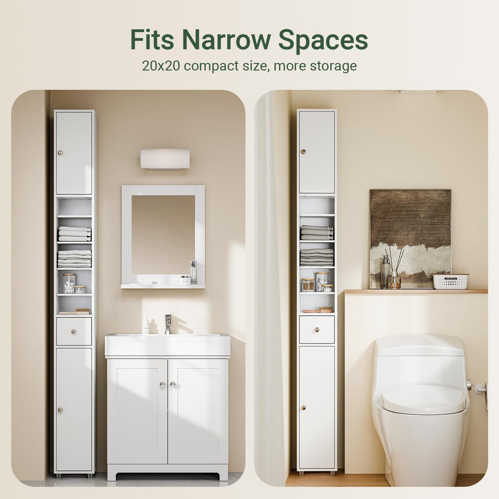 Narrow White Bathroom Storage Cabinet F835596