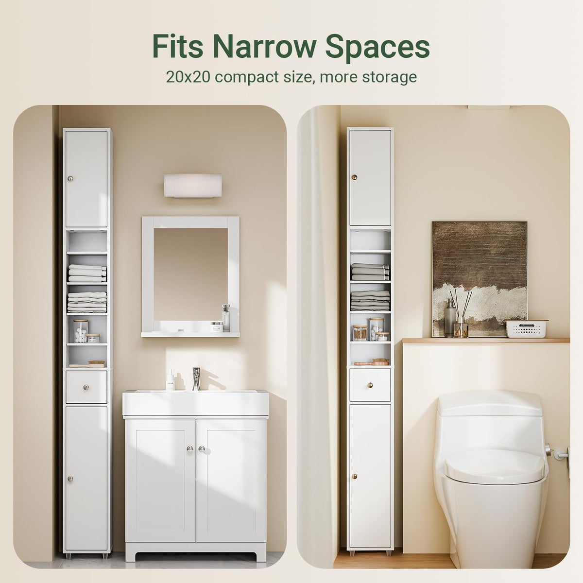Narrow White Bathroom Storage Cabinet F835596