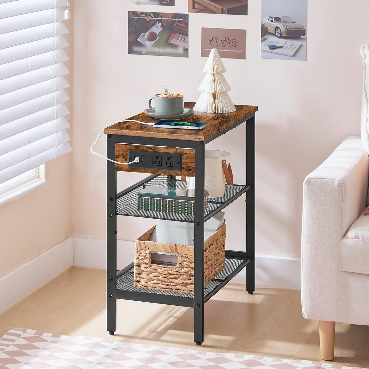 3-Tier Narrow End Table with Charging Station A84109