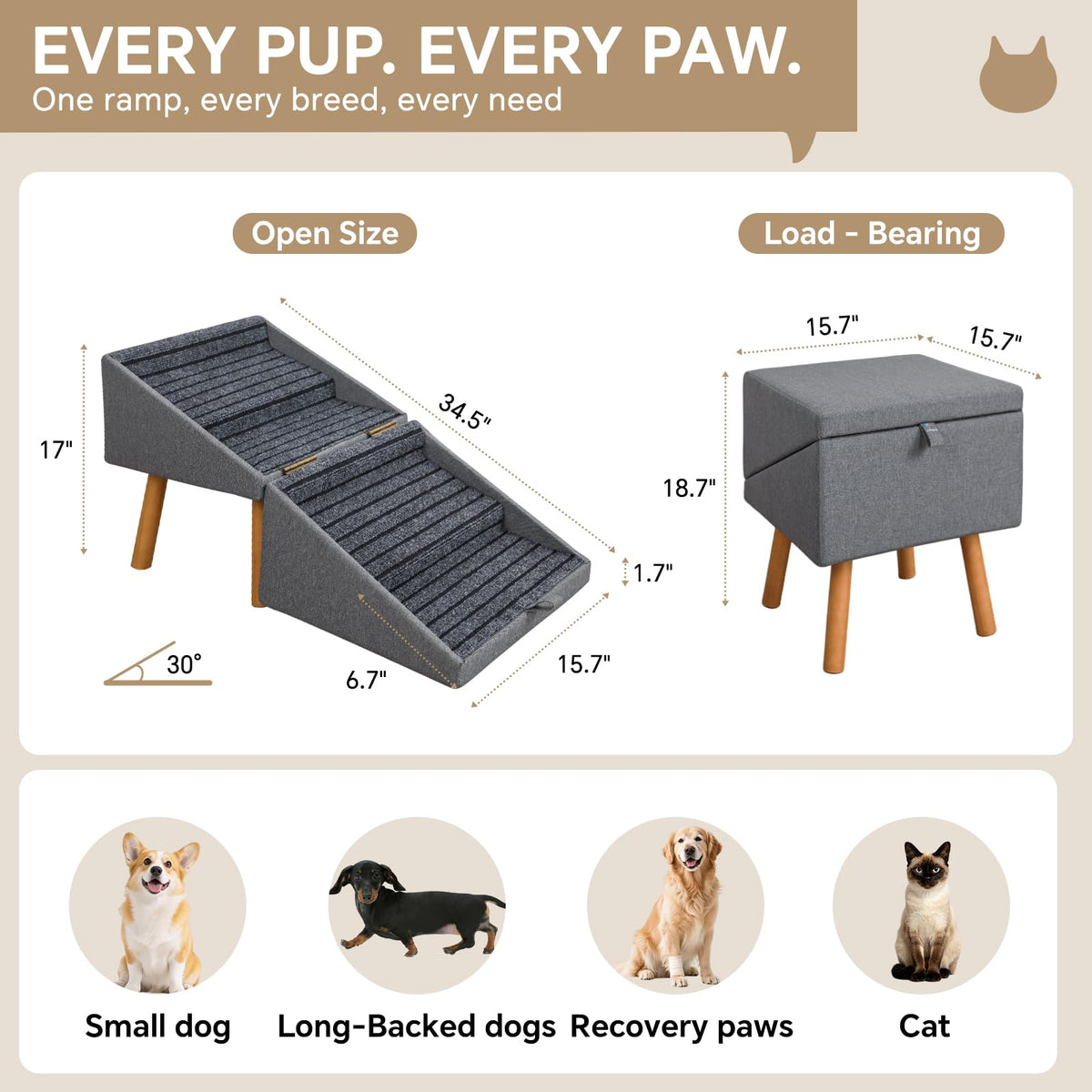2-in-1 Wooden Pet Stairs & Ottoman C69183
