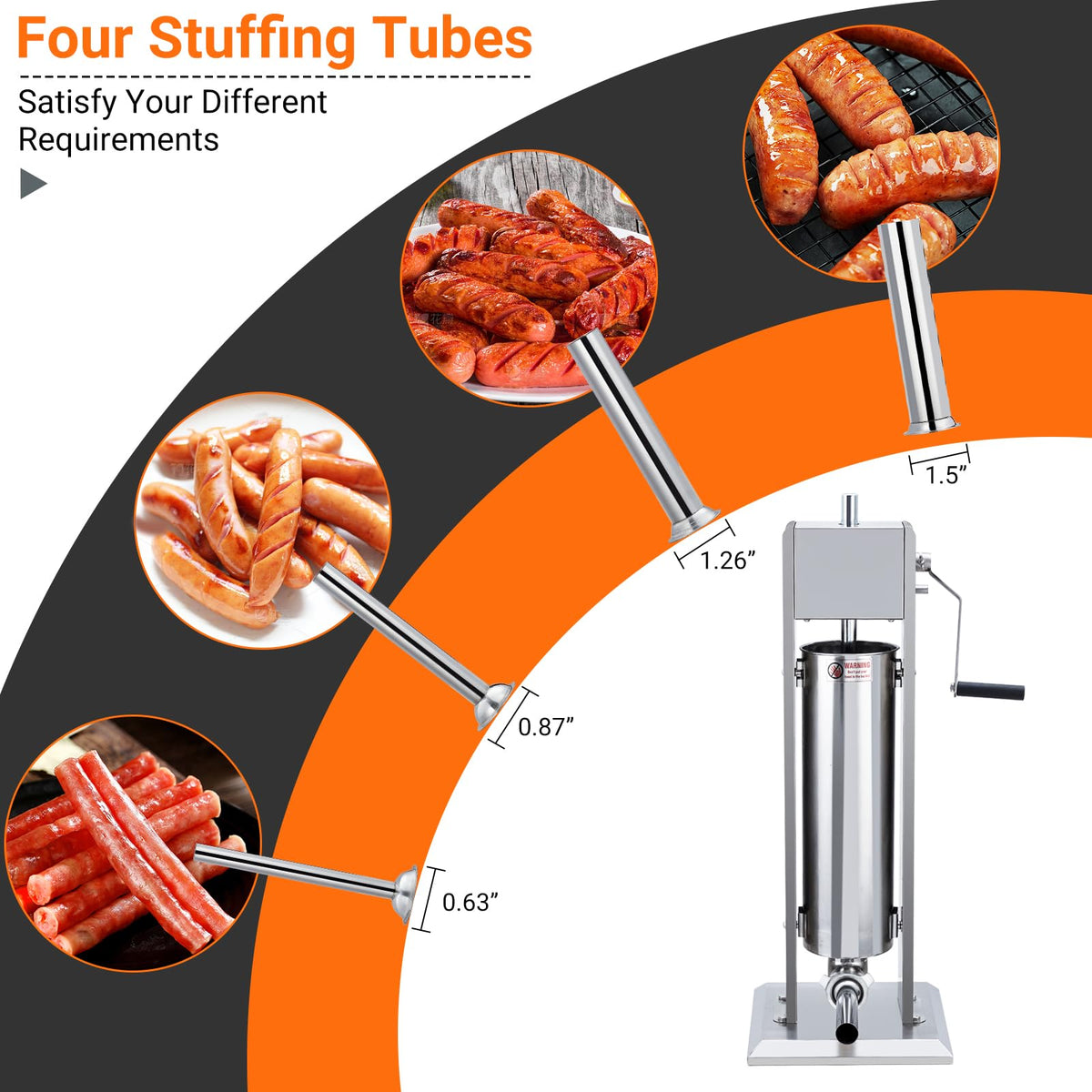 Manual Stainless Steel Sausage Stuffer with 4 Stuffing Tubes S2386