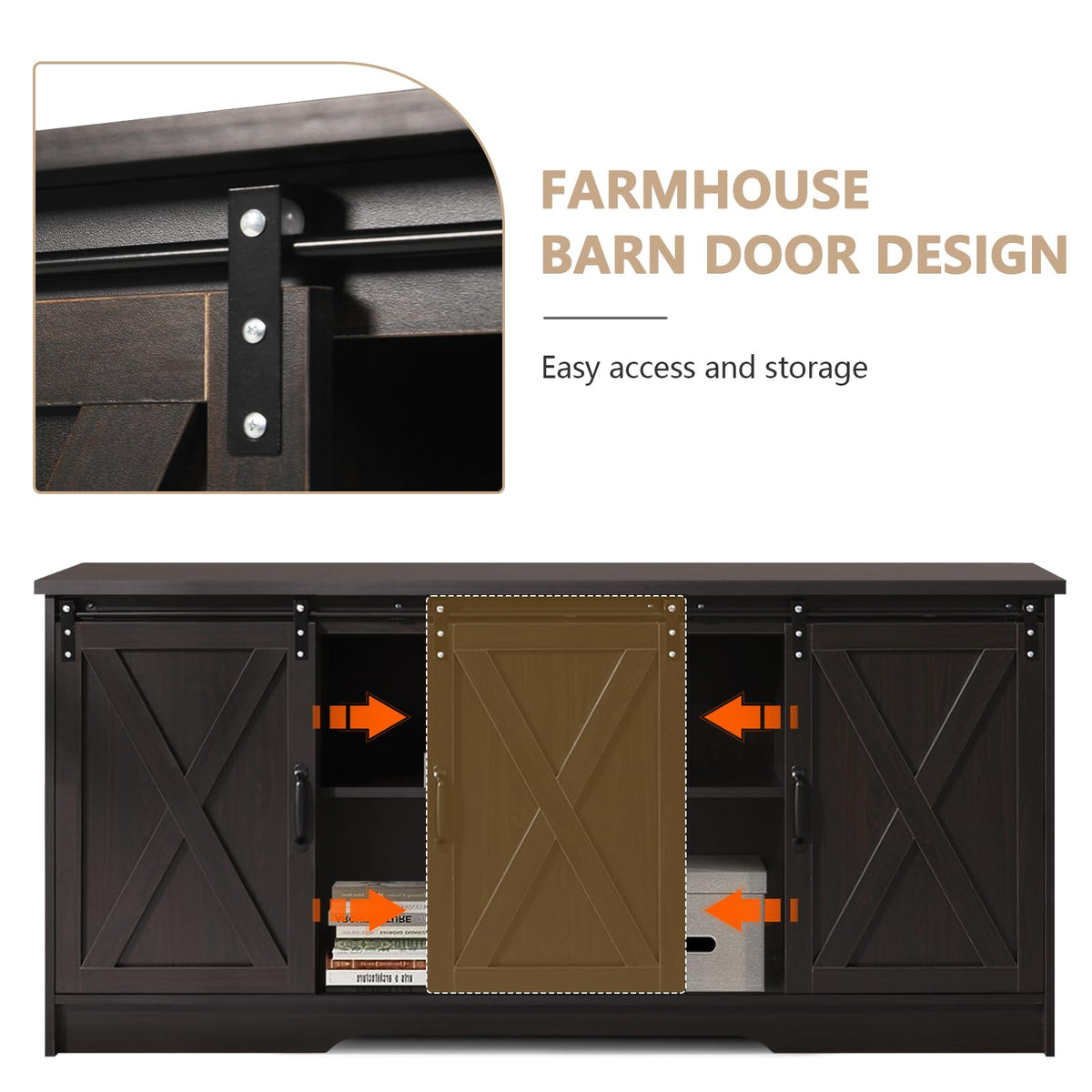 65 Inch TV Stand with Sliding Barn Doors F807817