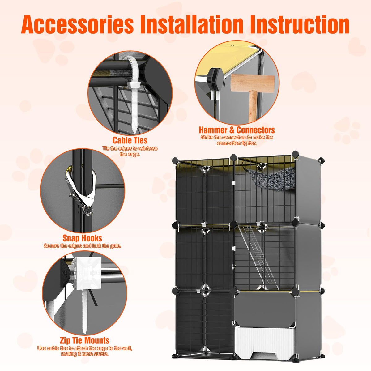 3-Tier Cat Cage with Litter Box, Hammock & Ladders G983