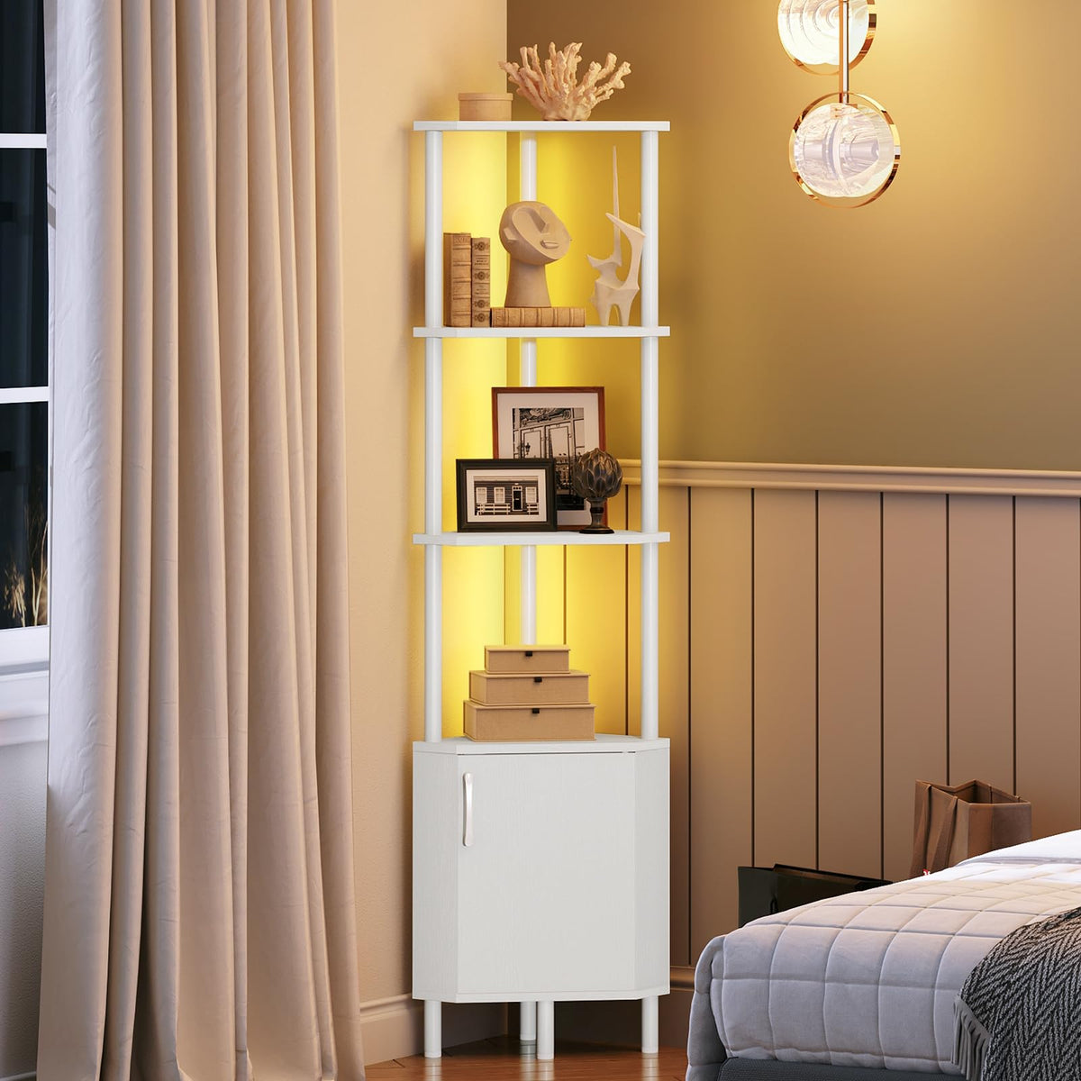White 5-Tier Corner Cabinet with Doors T415